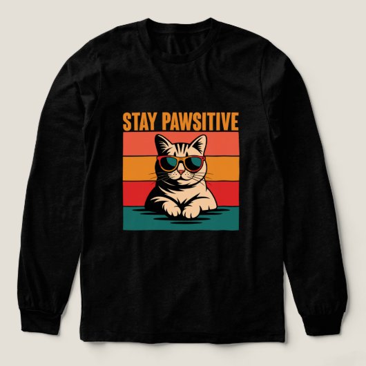 Bleib Pawsitiv Retro-Katze Design Tri-Blend Shirt (Design Vorderseite)