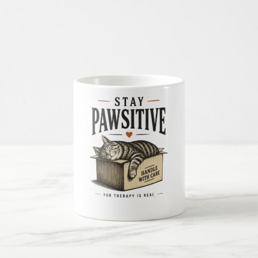 Bleib Pawsitiv Süße Katzenillustration Kaffeetasse (Mittel)