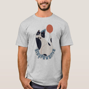 Bleib Pawsitiv Süßer Smoking-Katze Graues Party-T- T-Shirt