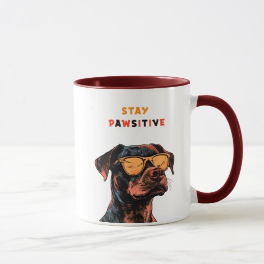 Bleib Pawsitiv Tasse – Cooler Hund mit Sonnenbrill (Rechts)