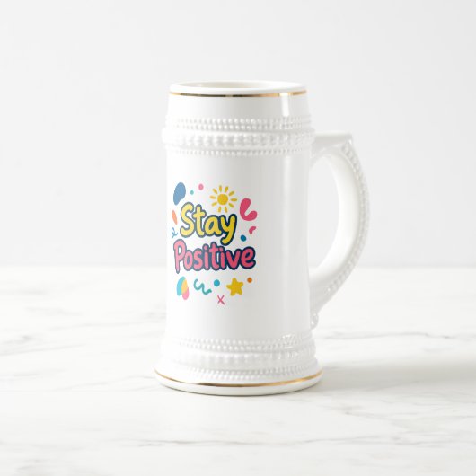 Bleib Positiv Bunter Aufkleber Bierglas (VorderseiteRechts)