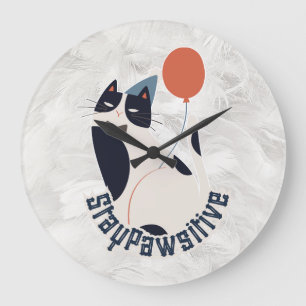 Bleib Positiv Eleganter Smoking-Kater Whimsical Große Wanduhr