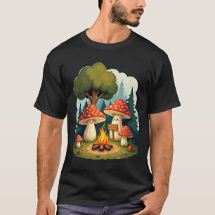 Bleib positiv Pilz Lagerfeuer Retro 70er Illustrat T-Shirt