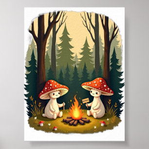 Bleib positiv Pilz Lagerfeuer Retro Art Poster