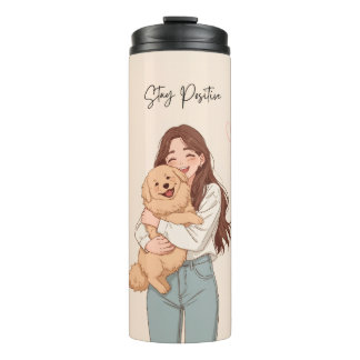 Bleib positiv Süßes Mädchen & Golden Retriever Thermosbecher