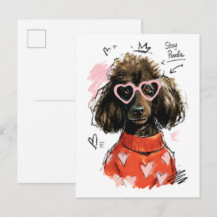 Bleib Pudel Hund mit Herz Sonnenbrille & Cozy Swea Postkarte