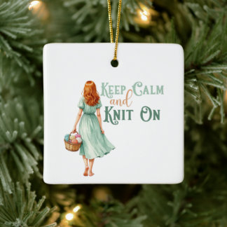Bleib ruhig & stricke weiter Weihnachtsbaumanhänge Keramikornament