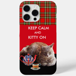 BLEIB RUHIG UND KITTY DRAN, ROTE TARTAN-KATZE-TEEP iPhone 15 PRO MAX HÜLLE