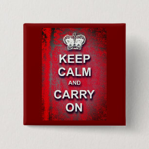 Bleib ruhig und mach weiter Rot Vintage Button
