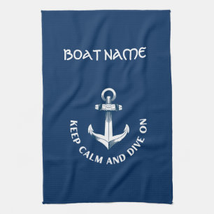 Bleib ruhig und tauche weiter, Anker Marineblau Geschirrtuch
