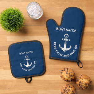 Bleib ruhig und tauche weiter, Anker Marineblau So Ofenhandschuh & Topflappen-Set