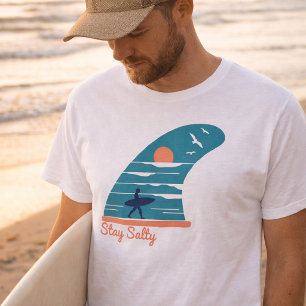 Bleib Salzig Surfboard Fin Küsten Retro T-Shirt