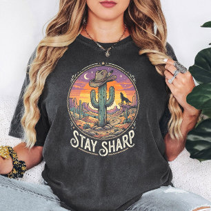 Bleib scharf Cactus Cowboy Wolf Wüstenuntergang T-Shirt