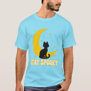 Bleib Spuky Schwarze Katze Mond Shirt - Süße Retro