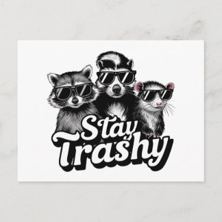 Bleib Trashy Waschbär Opossum Sonnenbrille Kunst Postkarte