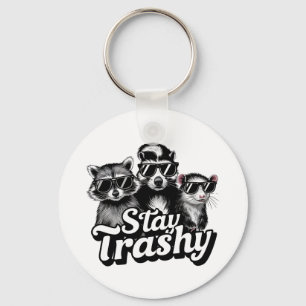 Bleib Trashy Waschbär Opossum Sonnenbrille Kunst Schlüsselanhänger