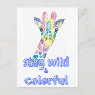 Bleib wild & bunt – Süße bunte Giraffe Wasserfarbe Postkarte