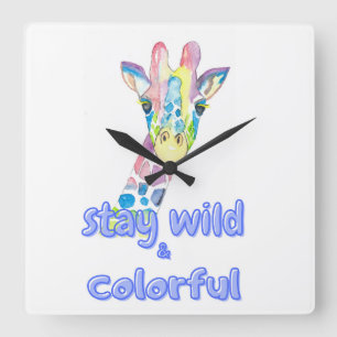 Bleib wild & bunt – Süße bunte Giraffe Wasserfarbe Quadratische Wanduhr