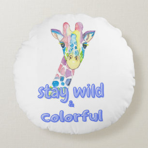 Bleib wild & bunt – Süße bunte Giraffe Wasserfarbe Rundes Kissen