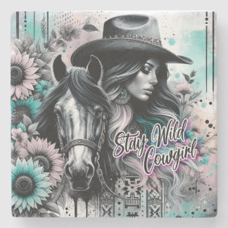 Bleib wild Cowgirl Western  Steinuntersetzer