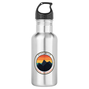Bleib wild, erkunde die Natur - Retro-Bergsonne Edelstahlflasche