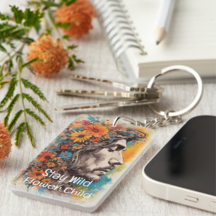 Bleib wild, Flower Child Boho Mann Blumen-Schlüsse Schlüsselanhänger