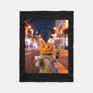 Bleib wild Halloween-Katze trinkt Eiskaffee Fleecedecke
