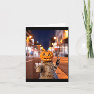Bleib wild Halloween-Katze trinkt Eiskaffee Karte