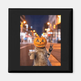 Bleib wild Halloween-Katze trinkt Eiskaffee Magnet