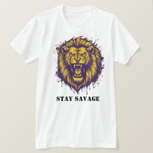 Bleib Wild Löwe Grafik Wilder Alpha Löwe T-Shirt (Design vorne)