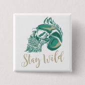 Bleib wild moderner bärtiger Totenkopf Button (Vorderseite)