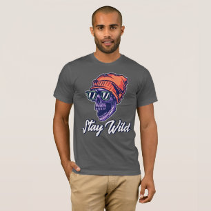 Bleib wild – Retro-Totenkopf- und Typografie-T-Shi T-Shirt