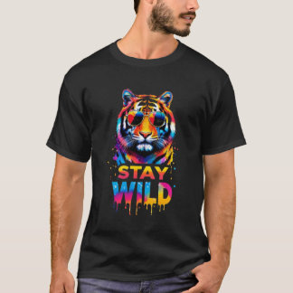 Bleib wild Tiger, Bunte Neon-Tigersonnenbrille T-Shirt