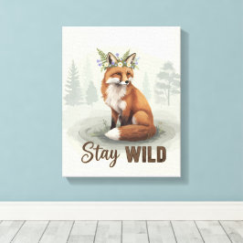 Bleib wild – Vintage-Wald-Fuchs-Kunst Leinwanddruck