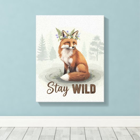 Bleib wild – Vintage-Wald-Fuchs-Kunst Leinwanddruck (Insitu (Holzboden))