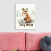 Bleib wild – Vintage-Wald-Fuchs-Kunst Leinwanddruck (Insitu (Wohnzimmer))