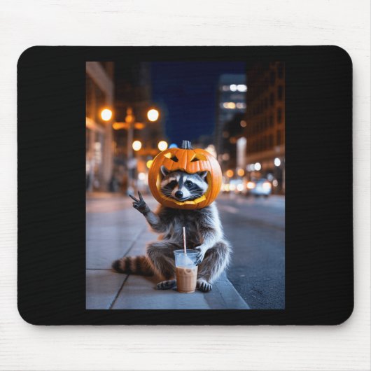 Bleib wild Waschbär Halloween Eiscafé trinken Mousepad (Vorne)