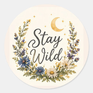 Bleib Wild Wilde Blumen Mond Aufkleber Boho Floral