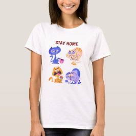 Bleib-zu-Hause Cozy-Katzenliebhaber-Minimalist-T-S T-Shirt