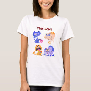 Bleib-zu-Hause Cozy-Katzenliebhaber-Minimalist-T-S T-Shirt