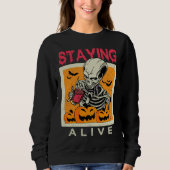 Bleibe Alive Skeleton Coffee Halloween Design Sweatshirt (Vorderseite)