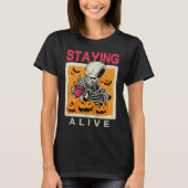 Bleibe Alive Skeleton Coffee Halloween Design T-Shirt (Vorderseite)