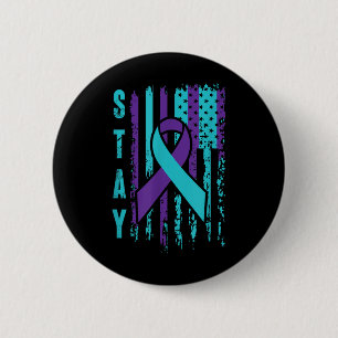 Bleibe _ Aquamarin &amp; Lila Ribbon-USA-Flagge _  Button
