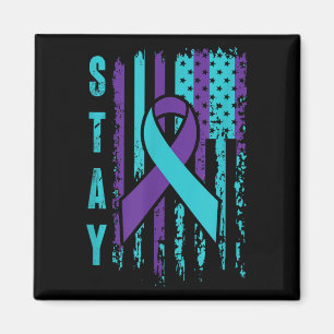 Bleibe _ Aquamarin &amp; Lila Ribbon-USA-Flagge _  Magnet