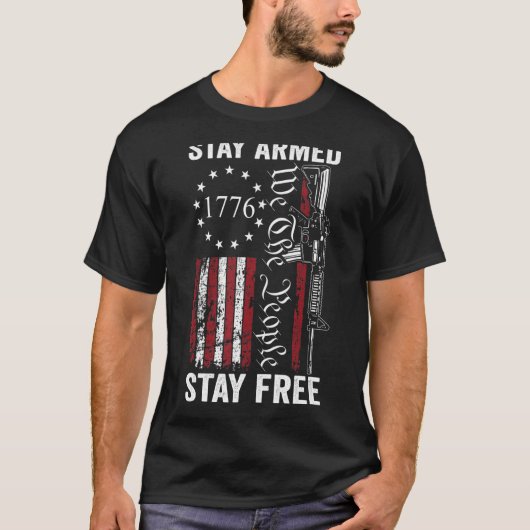 Bleibe Armed Bleibe Free Pro Guns 2nd Amendment AR T-Shirt (Vorderseite)