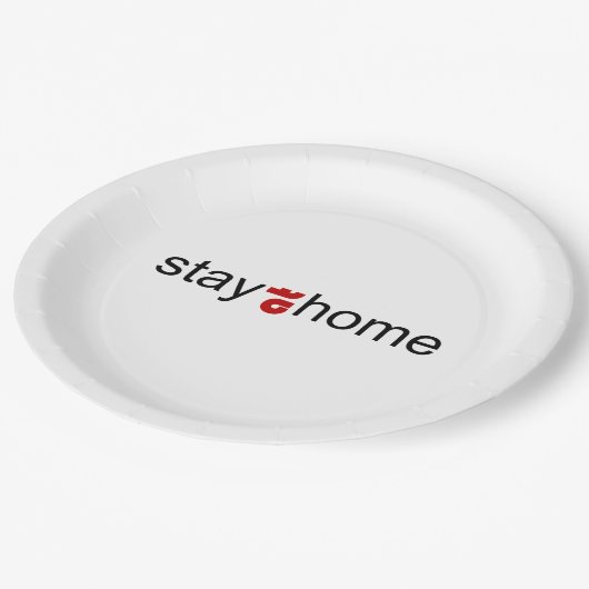 Bleibe auf Zuhause Pappteller (Schrägansicht)