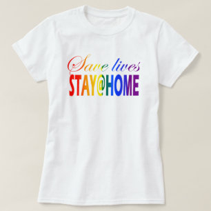 Bleibe auf Zuhause Social Distancing Rainbow Text T-Shirt