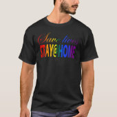 Bleibe auf Zuhause Social Distancing Rainbow Text T-Shirt (Vorderseite)