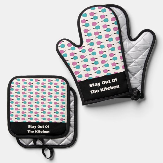 Bleibe aus dem Küchenchenhütchen Pickleball Paddel Ofenhandschuh & Topflappen-Set (Vorderseite/Rückseite)