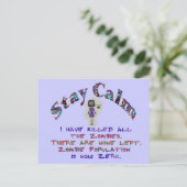 Bleibe Calm Zombies sind tot Postkarte (Stehend Vorderseite)